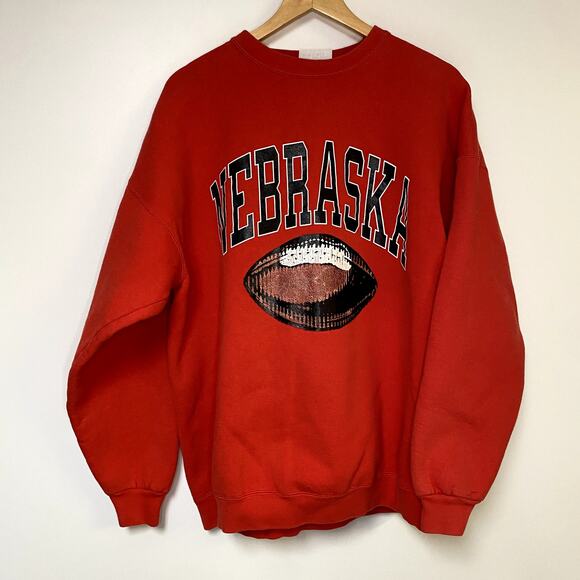 Vintage Nebraska Sweatshirt Y2K Adidas Sweater Red Vtg 2000s - Picture 1 of 2